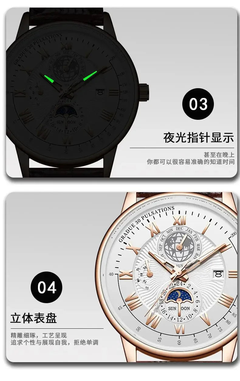 2024 Fashion Men Watch Fashion Top Luxury Sport Men's Wristwatch Waterproof Luminous Leather Date Quartz Watches Man Clock