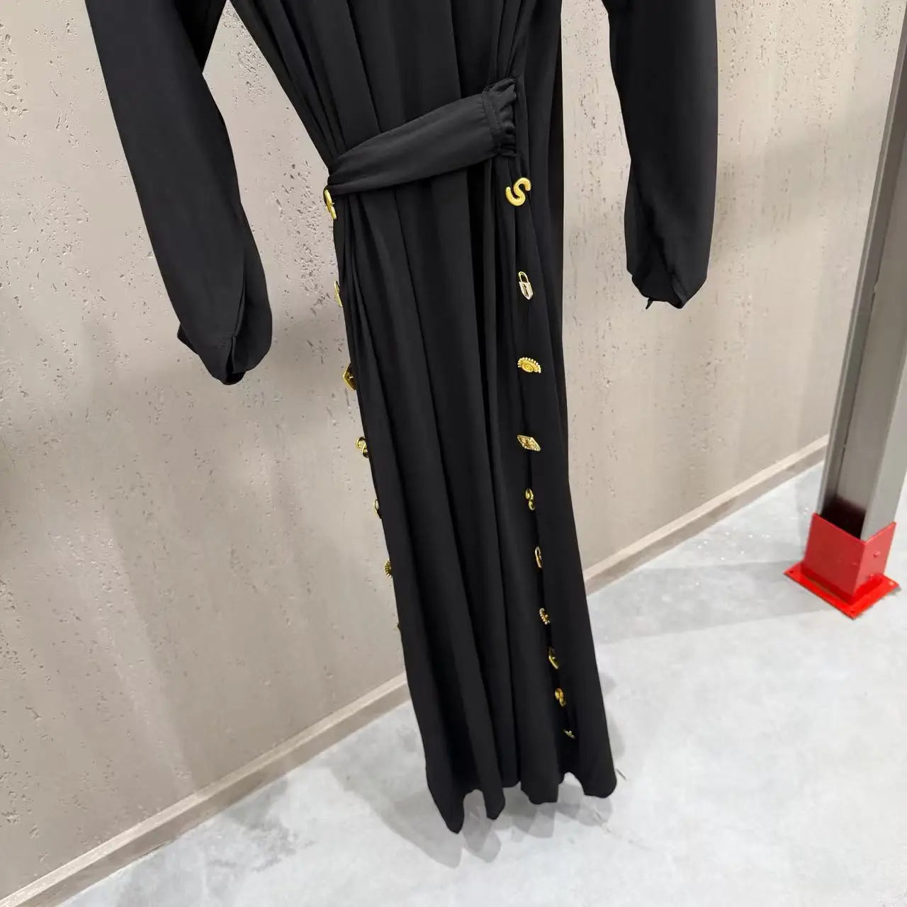 High Street Fashion Heavy Industry Metal DressWomen's New Style Lace Up Waist Elegant Temperament Long Dress