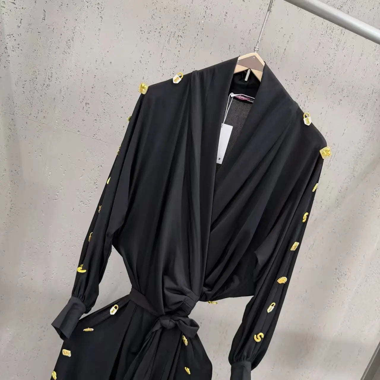 High Street Fashion Heavy Industry Metal DressWomen's New Style Lace Up Waist Elegant Temperament Long Dress