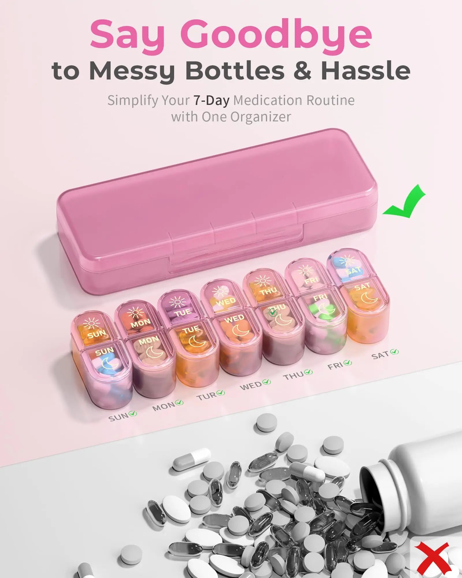 Pill Organizer, Pill Box 7 Day Am & Pm Pill Organizer 7 Days,Weekly Pill Case 2 Times a Day,Medicine Organizer for Travel