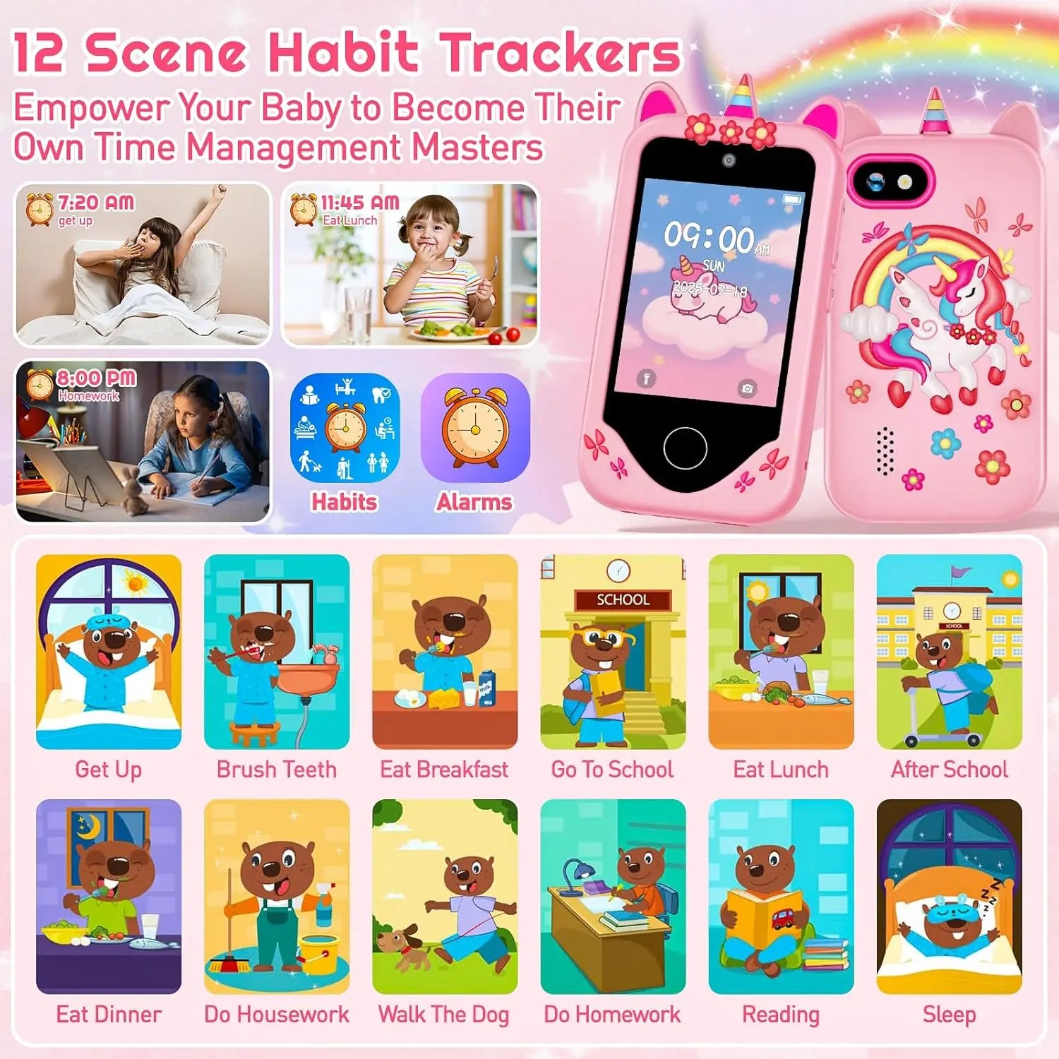 Kids Smart Phone for Boys & Girls 2.8 Inch Touch Screen Kids Toy Phone with Dual Camera ABC Learning Educational Learning Toy