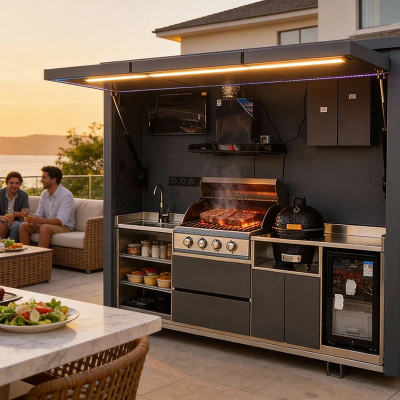 Mobile folding kitchen, outdoor campsite, scenic area, courtyard, barbecue party, high-end open kitchen