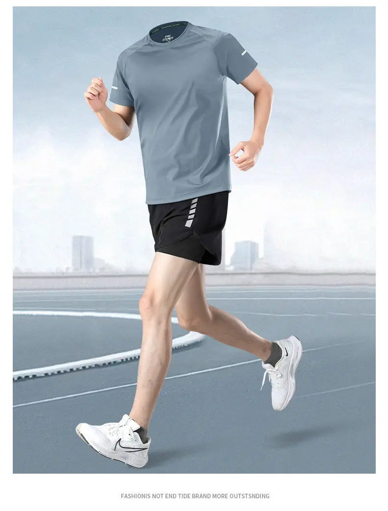 Fitness clothes - Men's sports suit, summer short-sleeved T-shirt, marathon professional training running shorts