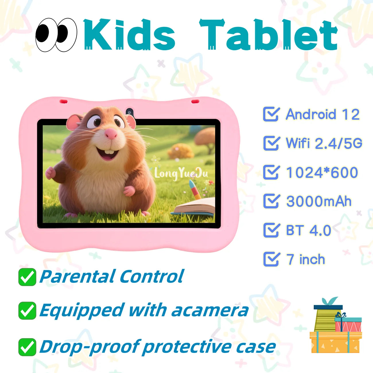 Kids Tablet 7 inch, Children Tablet with Parent Control,dual cameras, children's gifts for Christmas and birthday.Pink