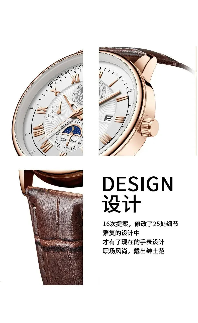 2024 Fashion Men Watch Fashion Top Luxury Sport Men's Wristwatch Waterproof Luminous Leather Date Quartz Watches Man Clock