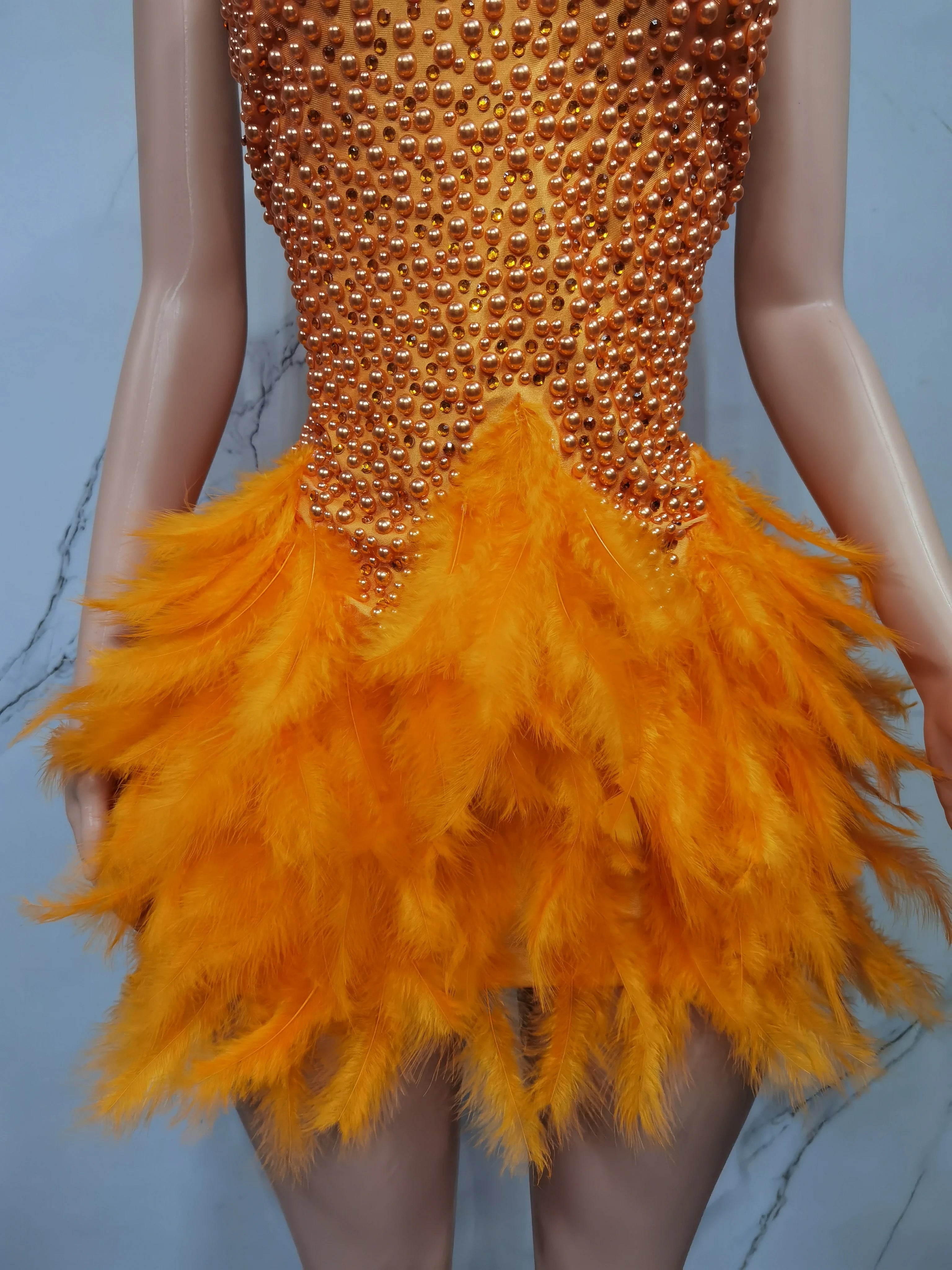 Fashion 2025new sexy Latin dance dress with airy hollow design, feather skirt hanging neck skirt