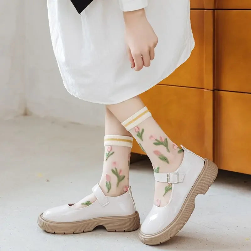Fashion Sock for Women Summer   Breathable Trendy Casual Women's Socks Cute Fashion Korean Style Transparent Lace Sweet