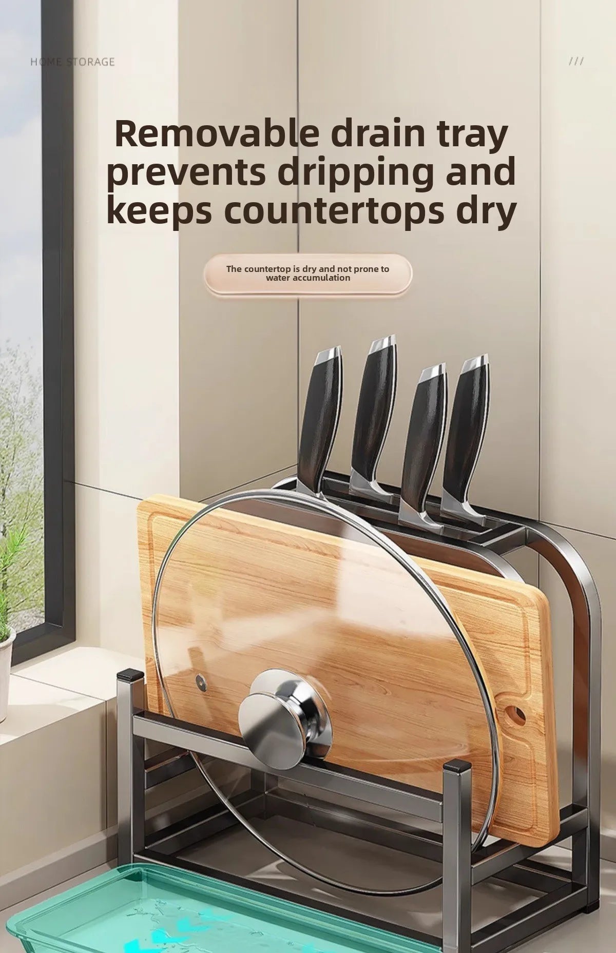 Kitchen knife holder, storage rack, multifunctional kitchen knife cutting board, pot cover integrated storage rack, countertop
