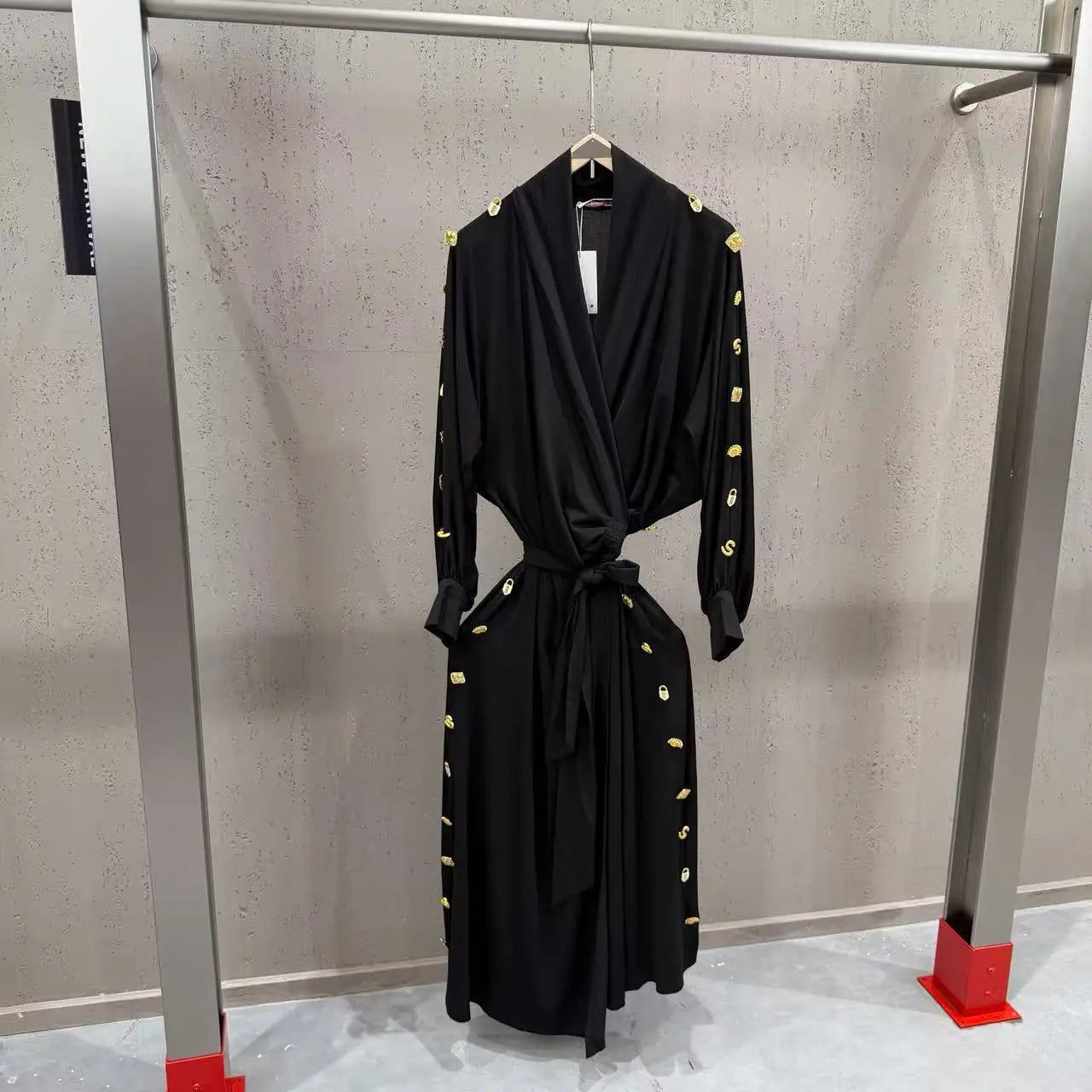High Street Fashion Heavy Industry Metal DressWomen's New Style Lace Up Waist Elegant Temperament Long Dress