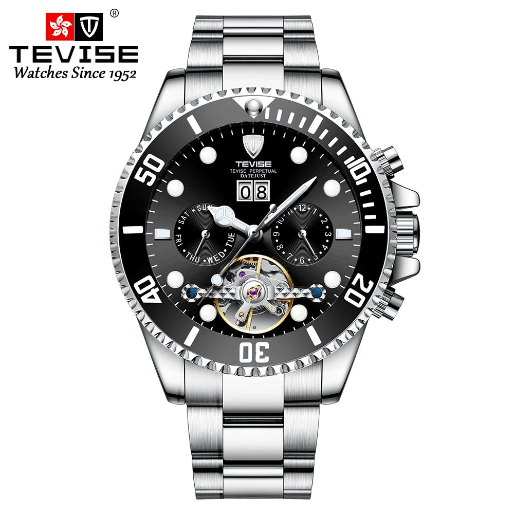 Tevise Men's automatic watch，fashion watch，waterproof watch，With calendar and night light，waterproof
