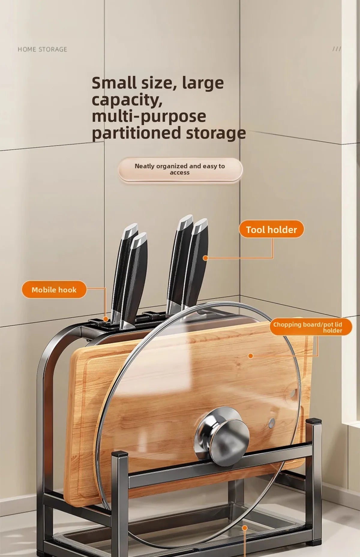 Kitchen knife holder, storage rack, multifunctional kitchen knife cutting board, pot cover integrated storage rack, countertop