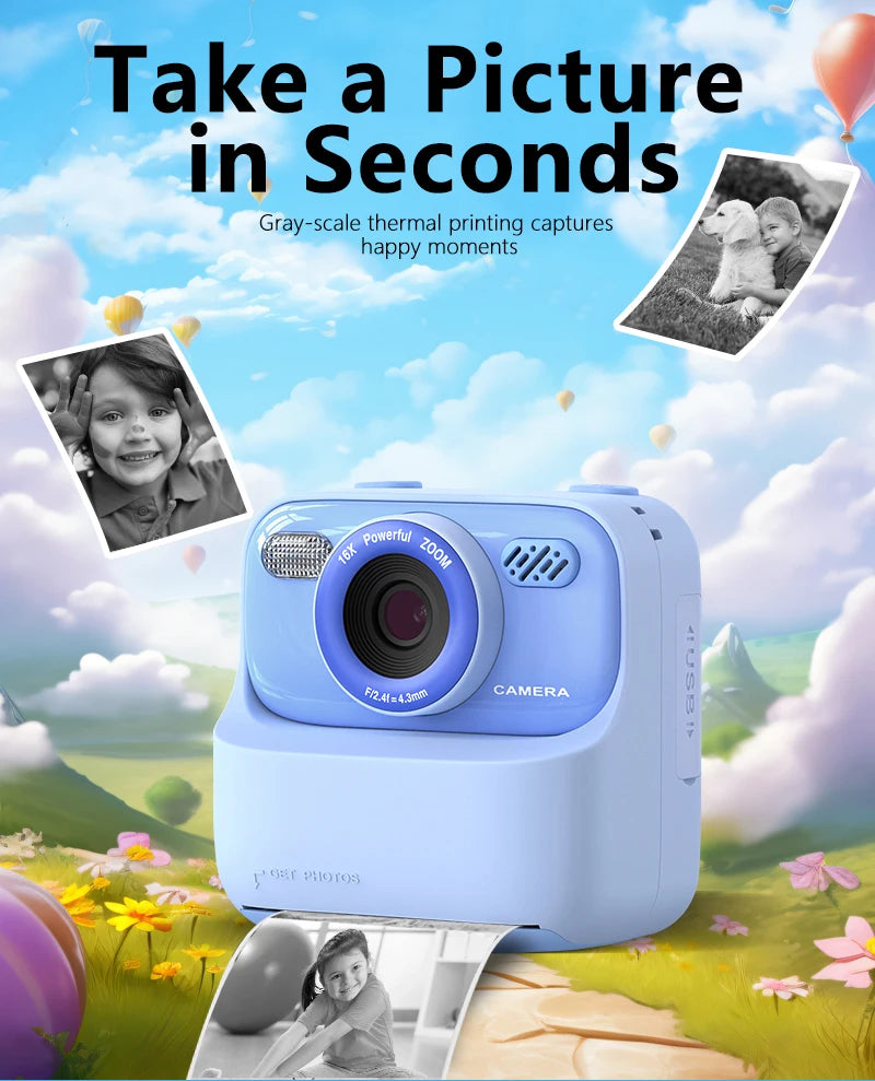 Kid Camera Instant Print Photo Kids Digital Camera Children Video Recorder Toys Pocket Thermal Photo Printer for Boys Girls Gift