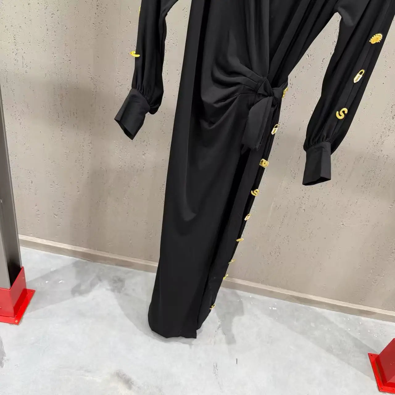 High Street Fashion Heavy Industry Metal DressWomen's New Style Lace Up Waist Elegant Temperament Long Dress