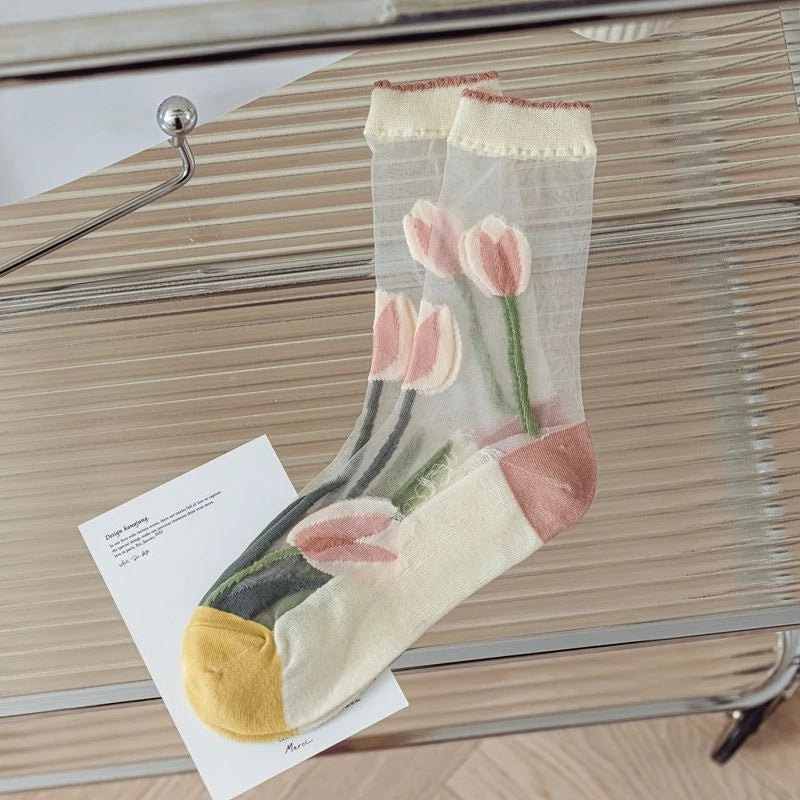 Fashion Sock for Women Summer   Breathable Trendy Casual Women's Socks Cute Fashion Korean Style Transparent Lace Sweet