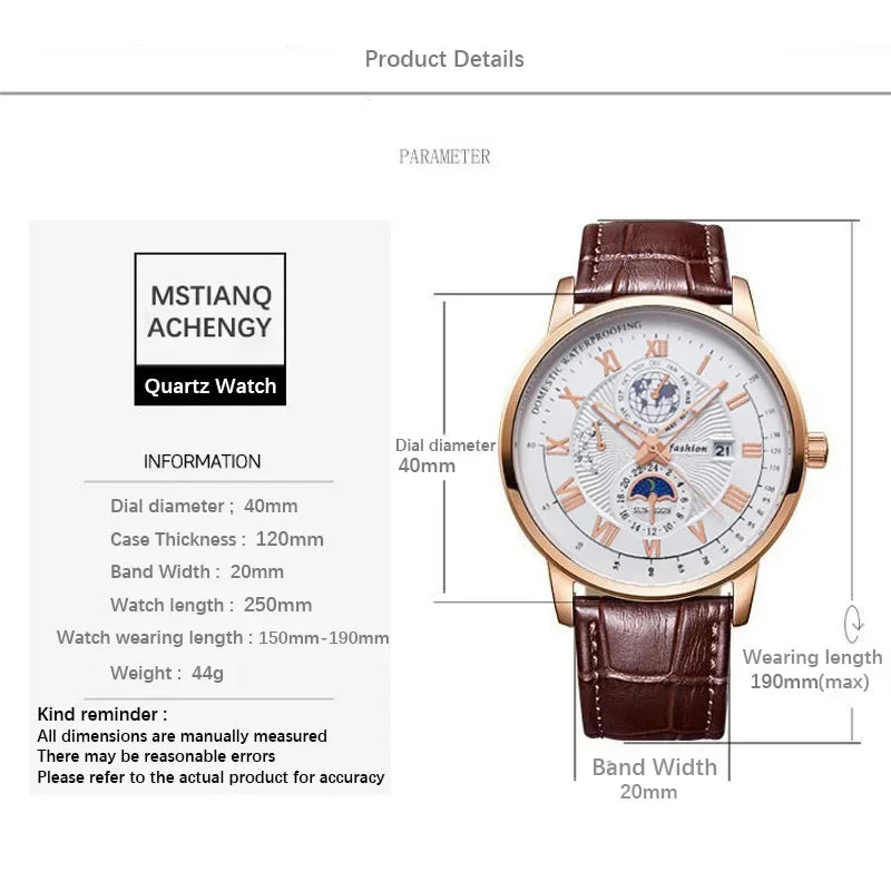 2024 Fashion Men Watch Fashion Top Luxury Sport Men's Wristwatch Waterproof Luminous Leather Date Quartz Watches Man Clock
