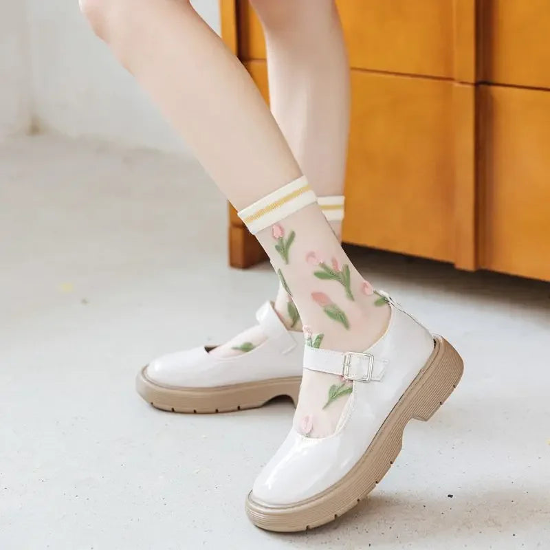 Fashion Sock for Women Summer   Breathable Trendy Casual Women's Socks Cute Fashion Korean Style Transparent Lace Sweet