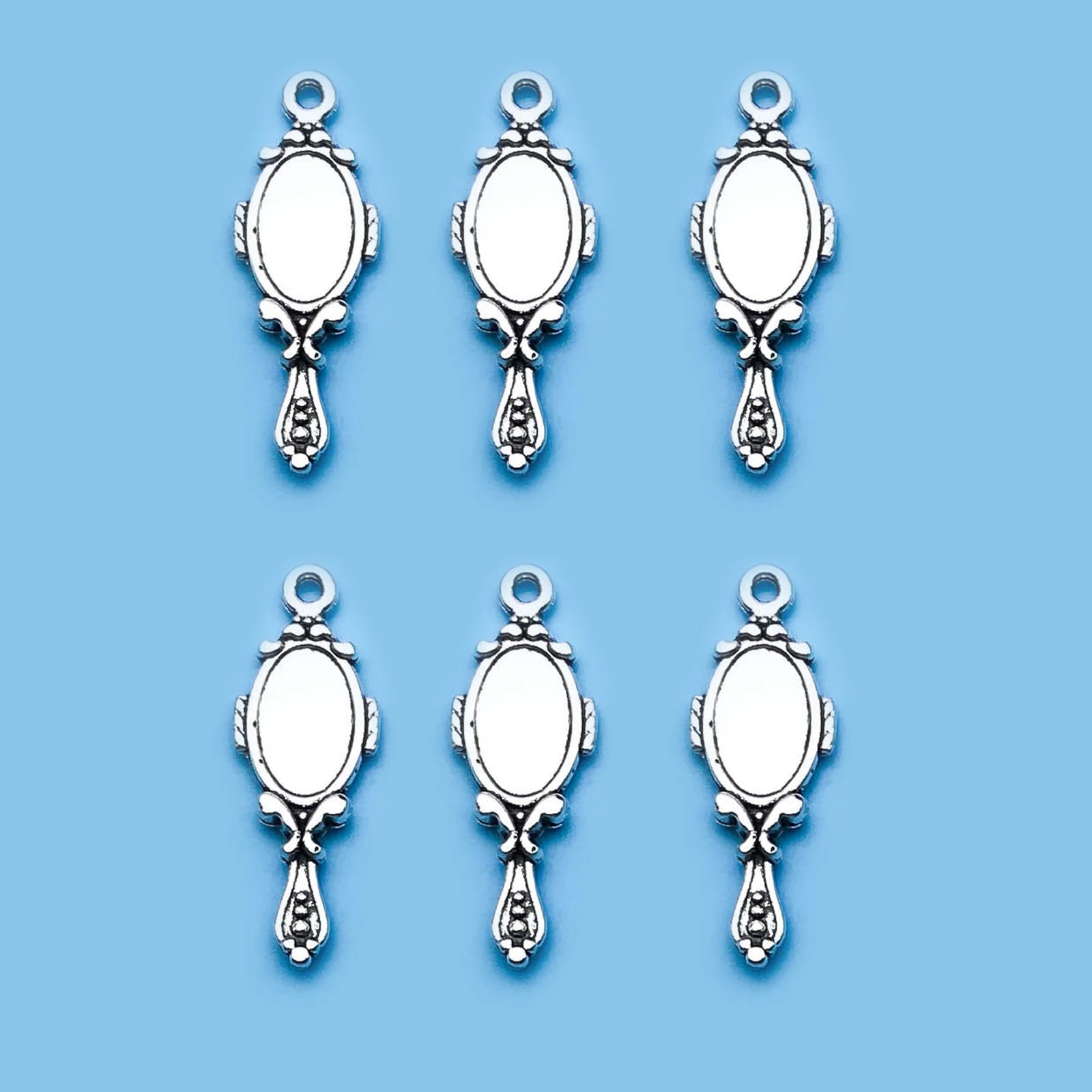 6/10Pcs Antique Silvery Barber Tool Charms Hairdrier Scissors Comb Makeup Mirror Shape Pendants For Jewelry Making Findings Craf