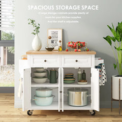 Kitchen Island on Wheels with Storage Cabinets Rolling Kitchen Island Cart with 2 Drawers Farmhouse Kitchen Island Table