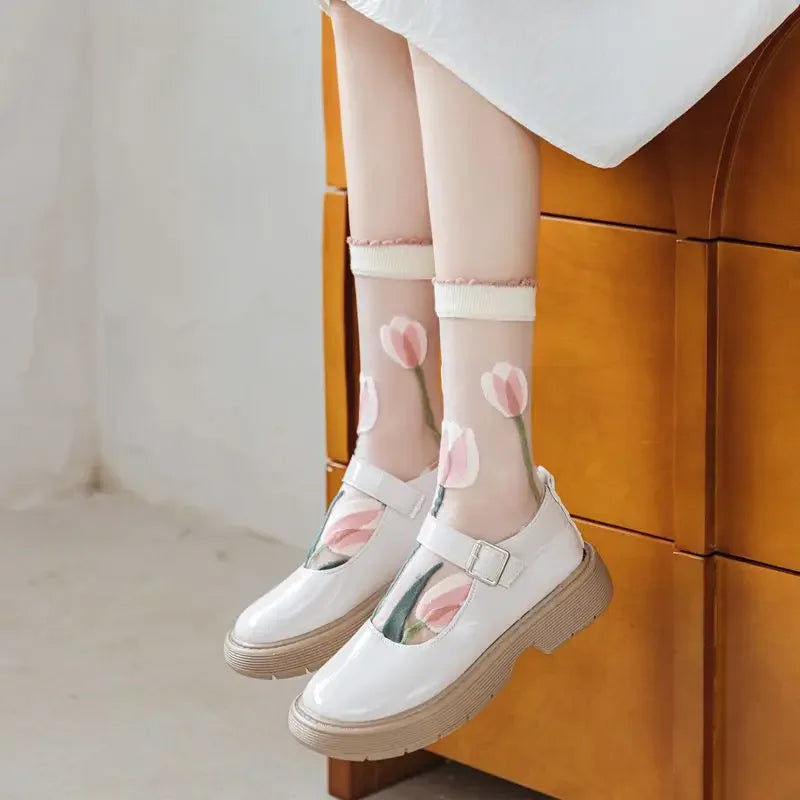 Fashion Sock for Women Summer   Breathable Trendy Casual Women's Socks Cute Fashion Korean Style Transparent Lace Sweet