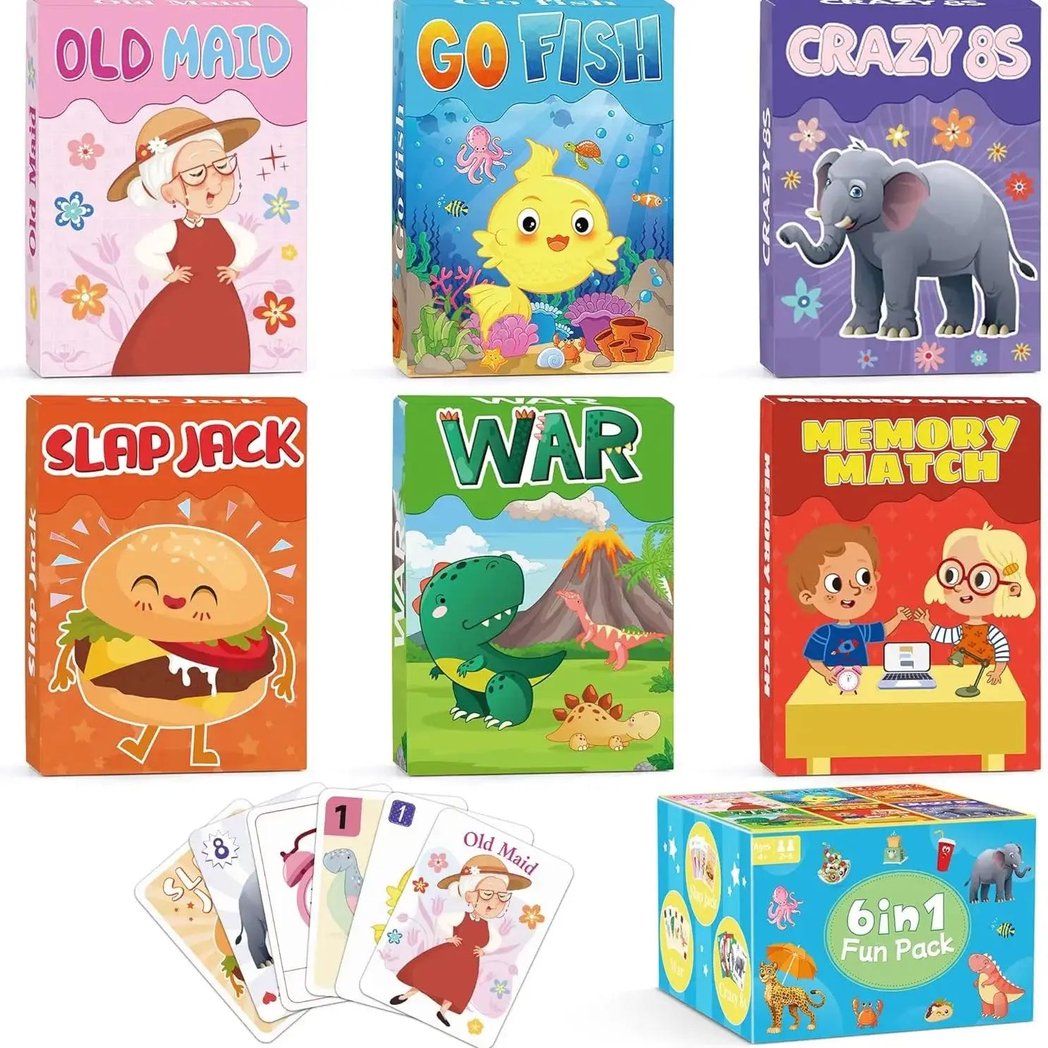 [Kids Card Games for Kids 4-8] 6 Decks Fun Game for Family Game Night Party Table Games, Easter Basket Stocking Stuffers Gifts