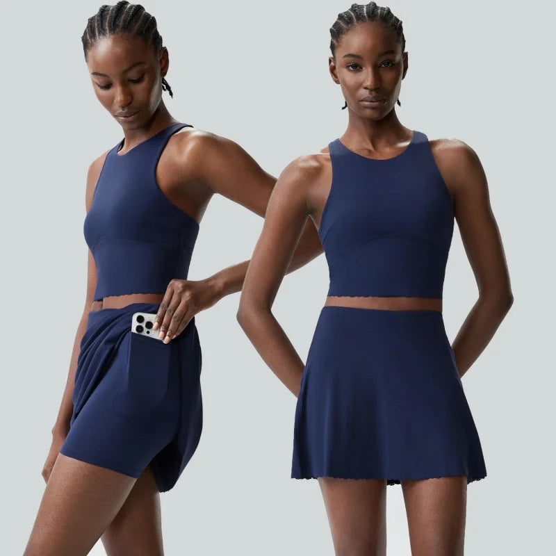 Gym Clothes Woman Women's Tennis Outfit Set Plus-size Elastic Sports Fitness Outfit Two-piece Set Quick-dry Badminton Sportswear