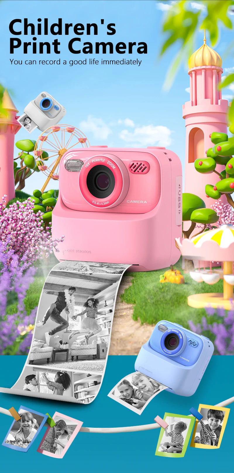 Kid Camera Instant Print Photo Kids Digital Camera Children Video Recorder Toys Pocket Thermal Photo Printer for Boys Girls Gift