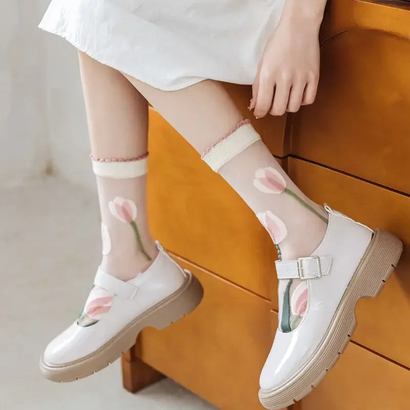 Fashion Sock for Women Summer   Breathable Trendy Casual Women's Socks Cute Fashion Korean Style Transparent Lace Sweet